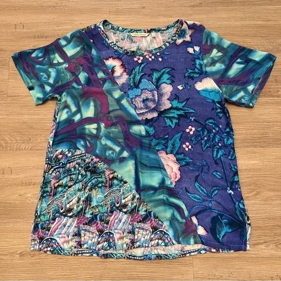 Soft Surroundings Lightweight Floral Butterfly Top Flowy Boho Short Sleeve Sz S - Picture 2 of 7